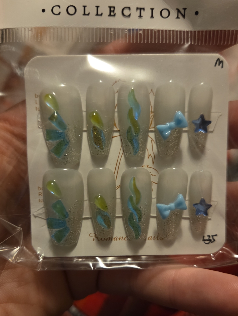 ♥️2 For $25♥️Blue & Lime Swirl Press-On Nail Set Handmade